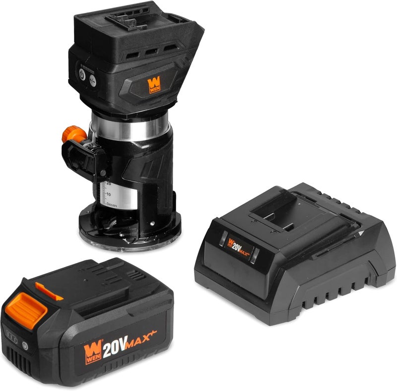 20V Max Cordless Brushless Compact Trim Router with Fixed Base, 4Ah Lithium-Ion Battery, and Charger (20610)